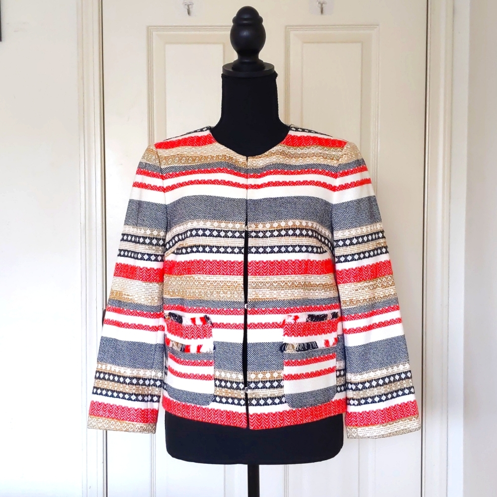 NWT. The Limited Cotton blended fully lined multi color jacquard stripes blazer.